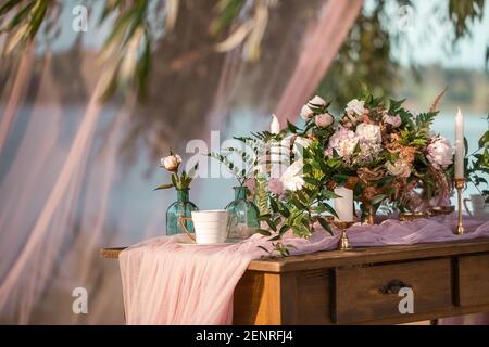 Beautiful wedding decor. roses vintage style Stock Photo