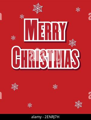 Merry Christmas greeting card with lettering and snowflakes on a red background. Vector illustration. Stock Vector
