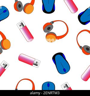 Set of modern gadgets on a white background. Vector seamless illustration. Stock Vector