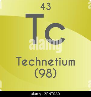 Tc Technetium Transition metal Chemical Element vector illustration diagram, with atomic number and mass. Simple gradient flat design For education Stock Vector