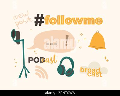 Set of vector tags for blogging or podcast show. Stock Vector