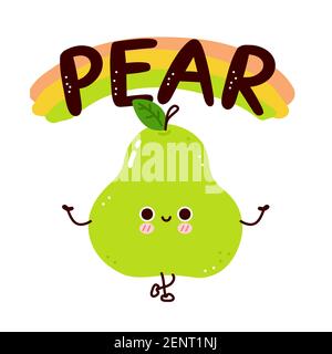 Cute funny green pear. Vector flat line cartoon kawaii character illustration icon. Isolated on white background. Pear fruit character concept Stock Vector