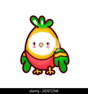 Cute funny parrot. Vector flat line cartoon kawaii character illustration icon. Isolated on white background. Parrot pet character concept Stock Vector