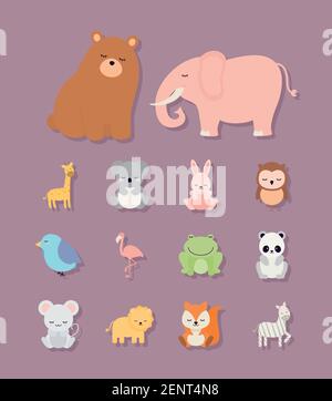 bundle of kids animal icons Stock Vector