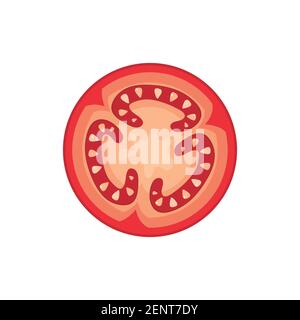 Tomato sliced. Vegetable logo. Vector illustration of natural product slice tomato. Stock Vector