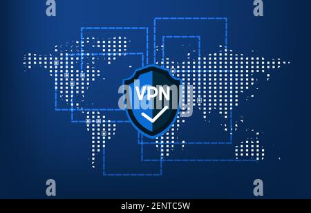 virtual private network cyber web security and privacy concept secure vpn online connection personal data protection world map background copy space Stock Vector