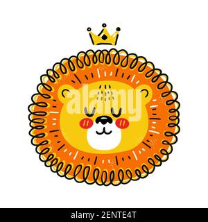 Cute funny lion with crown. Vector scandinavian style cartoon character illustration. Isolated on white background. Lion king character print for children t-shirt,poster concept Stock Vector