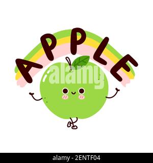 Cute funny apple. Vector flat line cartoon kawaii character illustration icon. Isolated on white background. Apple fruit character concept Stock Vector