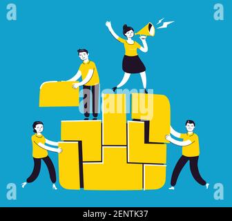 Business concept. People connecting puzzle. Teamwork, cooperation, partnership metaphor. Vector illustration flat design style Stock Vector