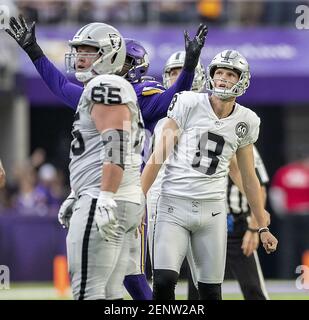 Oakland Raiders, kicker Daniel Carlson leaves the field after kicking the  game winning field goal in the Raiders-Arizona Cardinals game at State Farm  Stadium in Glendale, Arizona on November 18, 2018. The