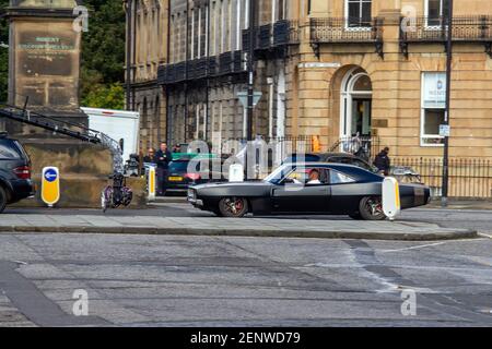 Vin Diesel's stand-in drives his car down the street during the filming. Fast & Furious 9 has wrapped production in Edinburgh, after several weeks of filming for the latest movie in the high-octane car chase franchise. The last remaining scenes were shot today on Melville Street, a pretty Georgian terrace in the capital's West End. Stunt drivers, standing in for stars such as Vin Diesel, drove their muscle cars up and down the street, alongside camera vehicles. Fast & Furious 9 is due for release on 22 May 2020. (Photo by Iain McGuinness / SOPA Images/Sipa USA)