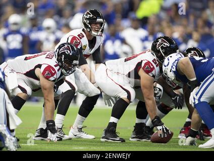 Indianapolis, Indiana, USA. 22nd Sep, 2019. Atlanta Falcons wide receiver  Julio Jones (11) during pregame of NFL football game action between the  Atlanta Falcons and the Indianapolis Colts at Lucas Oil Stadium