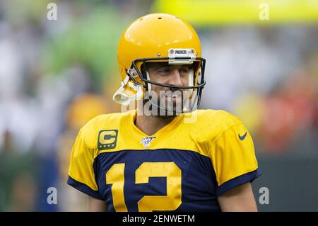 September 22, 2019: Green Bay Packers cornerback Jaire Alexander #23 runs  off the field after the NFL Football game between the Denver Broncos and  the Green Bay Packers at Lambeau Field in