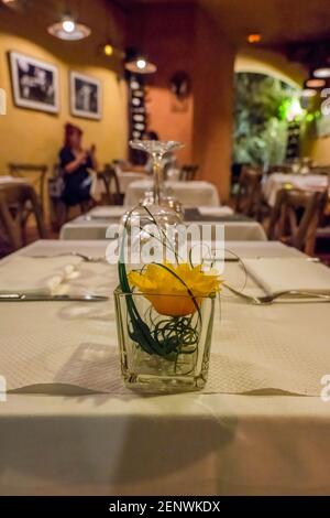 Tables in a restaurant in Cannes, France. Stock Photo