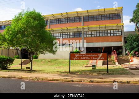 Sao Carlos, SP, Brazil - Feb 25 2021: Communitarian Library also know as 'BCo' at UFSCar campus Stock Photo