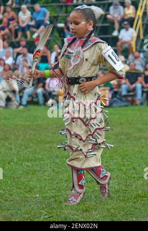 Children dance in a tribal powwow event in North America Stock Photo