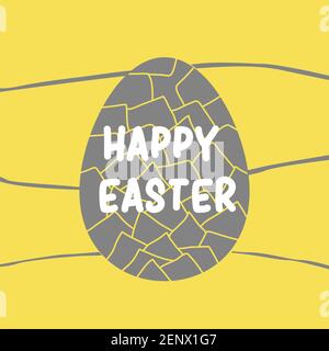 Single grey easter egg on yellow bg poster Stock Vector
