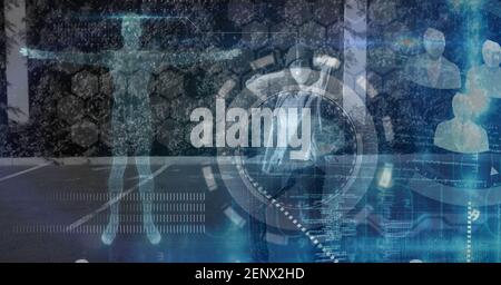 Digital illustration of a human body and human brain 3D models over data processing Stock Photo