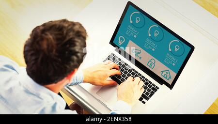 Senior man having video call on laptop. Stock Photo