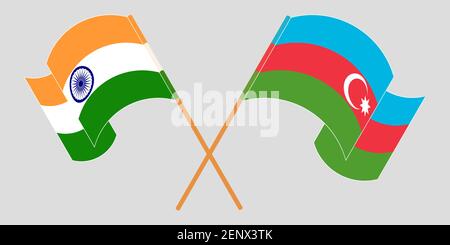 Crossed and waving flags of Azerbaijan and India. Vector illustration Stock Vector
