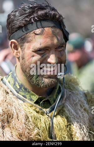 Canadian Special Forces soldier, happy soldier from the special forces unit in a camouflage suit during the 200th Anniversary of the Battle of York Stock Photo