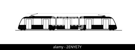 Black profile of the modern city tram. Logo or icon. Stock Vector