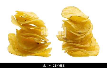 Collage of potato chips isolated on white background Stock Photo