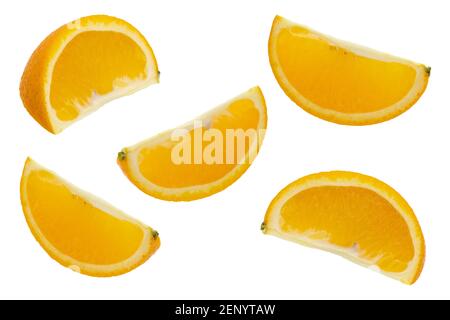 Set of orange fruit. Whole, half and sliced orange isolated on white background. Stock Photo