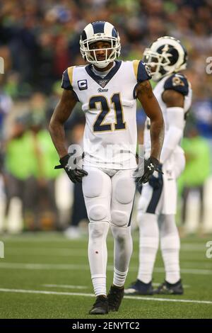 October 3, 2019: Seattle Seahawks cornerback Neiko Thorpe (23) carries the  ''12'' flag before a game between the Los Angeles Rams and Seattle Huskies  at CenturyLink Field in Seattle, WA. The Seahawks