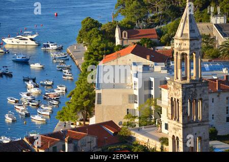 Port town of Hvar, Island of Hvar, Bicycle touring in the Dalmatian Island region of Croatia. Stock Photo