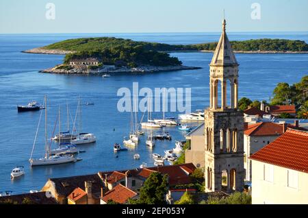 Port town of Hvar, Island of Hvar, Bicycle touring in the Dalmatian Island region of Croatia. Stock Photo