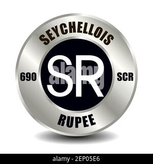 Seychelles money icon isolated on round silver coin. Vector sign of currency symbol with international ISO code and abbreviation Stock Vector