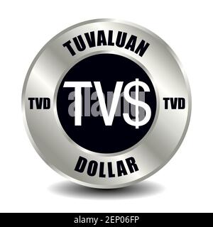 Tuvalu money icon isolated on round silver coin. Vector sign of currency symbol with international ISO code and abbreviation Stock Vector