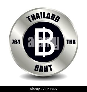 Thailand money icon isolated on round silver coin. Vector sign of currency symbol with international ISO code and abbreviation Stock Vector