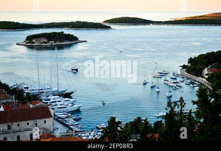 Port town of Hvar, Island of Hvar, Bicycle touring in the Dalmatian Island region of Croatia. Stock Photo