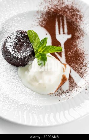 chocolate fondue with vanilla ice cream Stock Photo