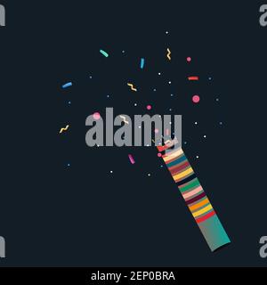 Party Popper With Colorful Confetti, Stock Vector