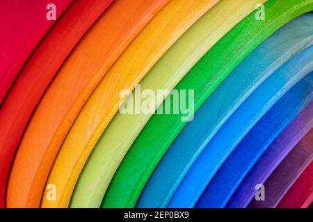 Wooden Color Stacking Rainbow Shape Kids Children Educational Toy Set. Close-up. Stock Photo