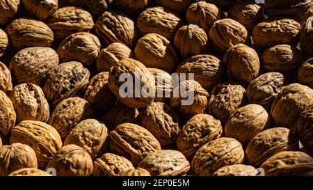 Close-up of walnuts. Pattern of walnuts Stock Photo