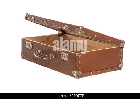 Old suitcase isolated on white background. Stock Photo