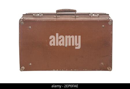 Old suitcase isolated on white background. Stock Photo