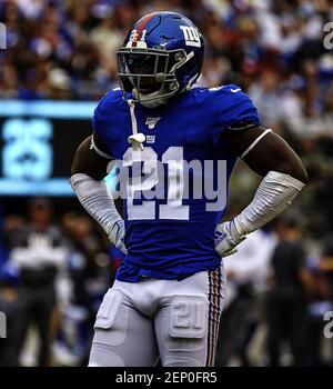 August 16, 2019, New York Giants free safety Jabrill Peppers (21) looks on  during the NFL preseason game between the Chicago Bears and the New York  Giants at MetLife Stadium in East