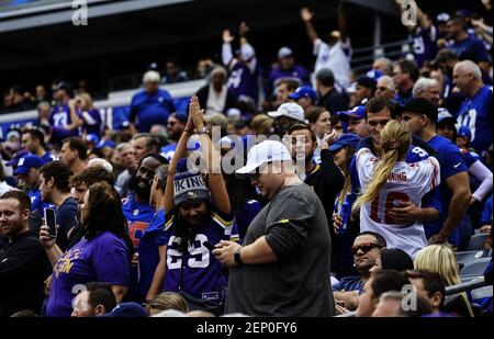 October 6, 2019, East Rutherford, New Jersey, USA: Minnesota Vikings fans  react after outside linebacker Anthony Barr (55) and Ben Gedeon (42) tackle  New York Giants running back Jon Hilliman (28) in