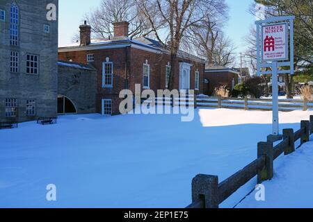 DOYLESTOWN, PA -21 FEB 2021- Winter view of the Mercer Museum in historic Doylestown, Bucks County, Pennsylvania. Stock Photo