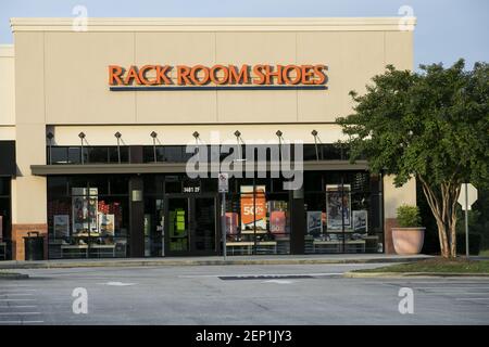 A logo sign outside of a Rack Room Shoes retail store location in Wilson,  North Carolina on September 14, 2019 Stock Photo - Alamy