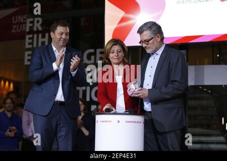 (10/26/2019) The SPD members elect Federal Finance Minister Olaf Scholz and Klara Geywitz just ahead of Norbert Walter-Borjans and Saskia Esken for the SPD presidency. The race for the SPD presidency goes into the runoff election in November: the two candidates will then be elected at the party congress. (Photo by Simone Kuhlmey/Pacific Press/Sipa USA)