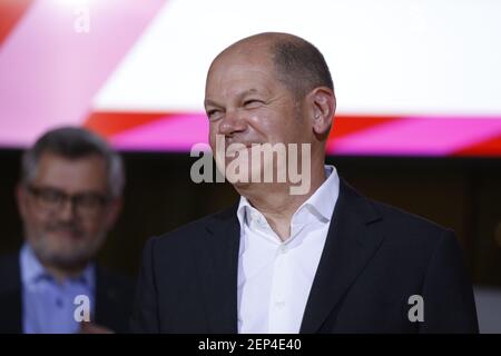 (10/26/2019) The SPD members elect Federal Finance Minister Olaf Scholz and Klara Geywitz just ahead of Norbert Walter-Borjans and Saskia Esken for the SPD presidency. The race for the SPD presidency goes into the runoff election in November: the two candidates will then be elected at the party congress. (Photo by Simone Kuhlmey/Pacific Press/Sipa USA)