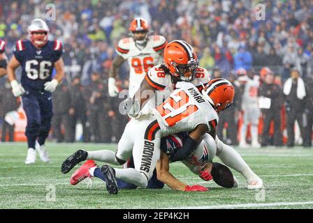 October 27, 2019; Foxborough, MA, USA; Cleveland Browns wide receiver  Antonio Callaway (11) in action during the NFL game between Cleveland Browns  and New England Patriots at Gillette Stadium. Anthony Nesmith/(Photo by