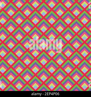 Red, green, blue, pink yellow angled square rectangle diamond pattern with for tiles, clothing, wallpaper, printing on covers of books Stock Vector