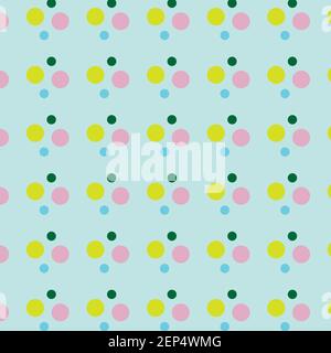 Polka dot pattern in blue, green and pink color on light blue background for baby room decoration, ornament, valentine presentation Stock Vector